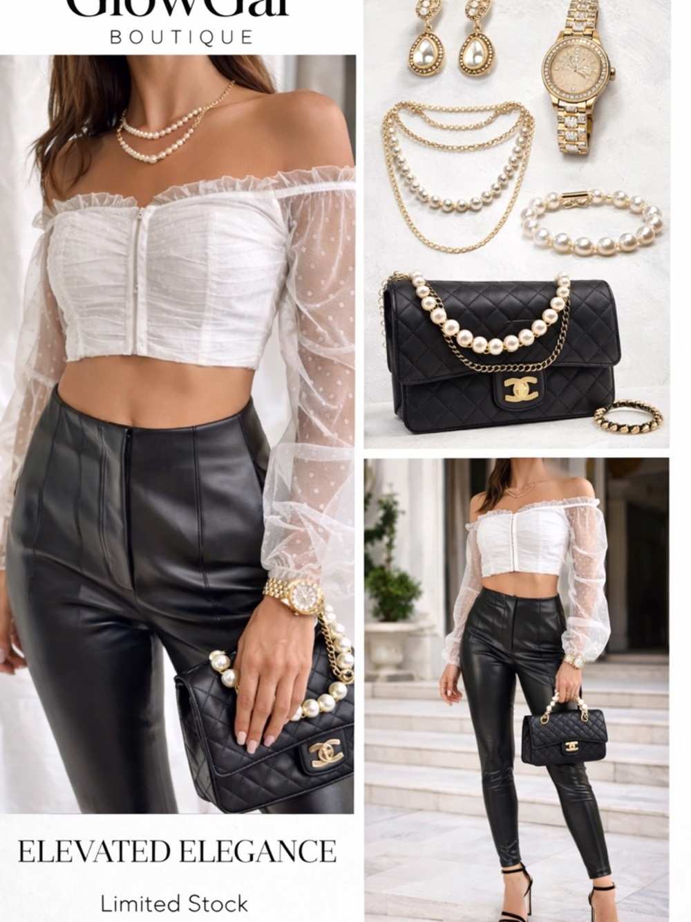 privy White Off-Shoulder Sheer Dot Sleeve Crop Top with Front Zip
